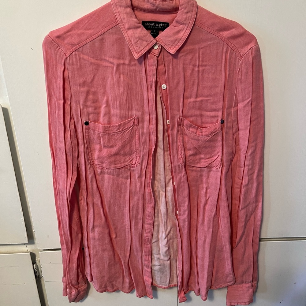 About a girl pink button up shirt